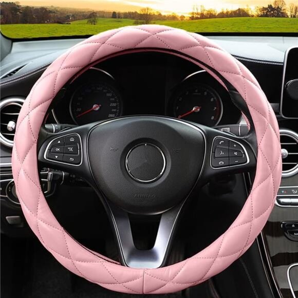 Soft Microfiber Leather Steering Wheel Cover, Universal 15 Inch for Women - Picture 2 of 8